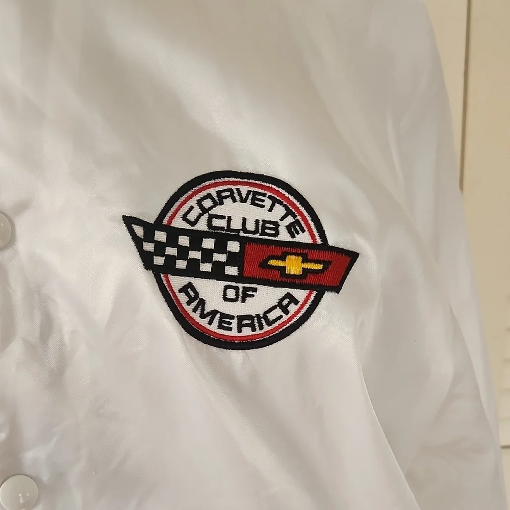 Vintage Satin 80/90s Corvette Club Of America White Satin Bomber Jacket - Picture 3 of 12